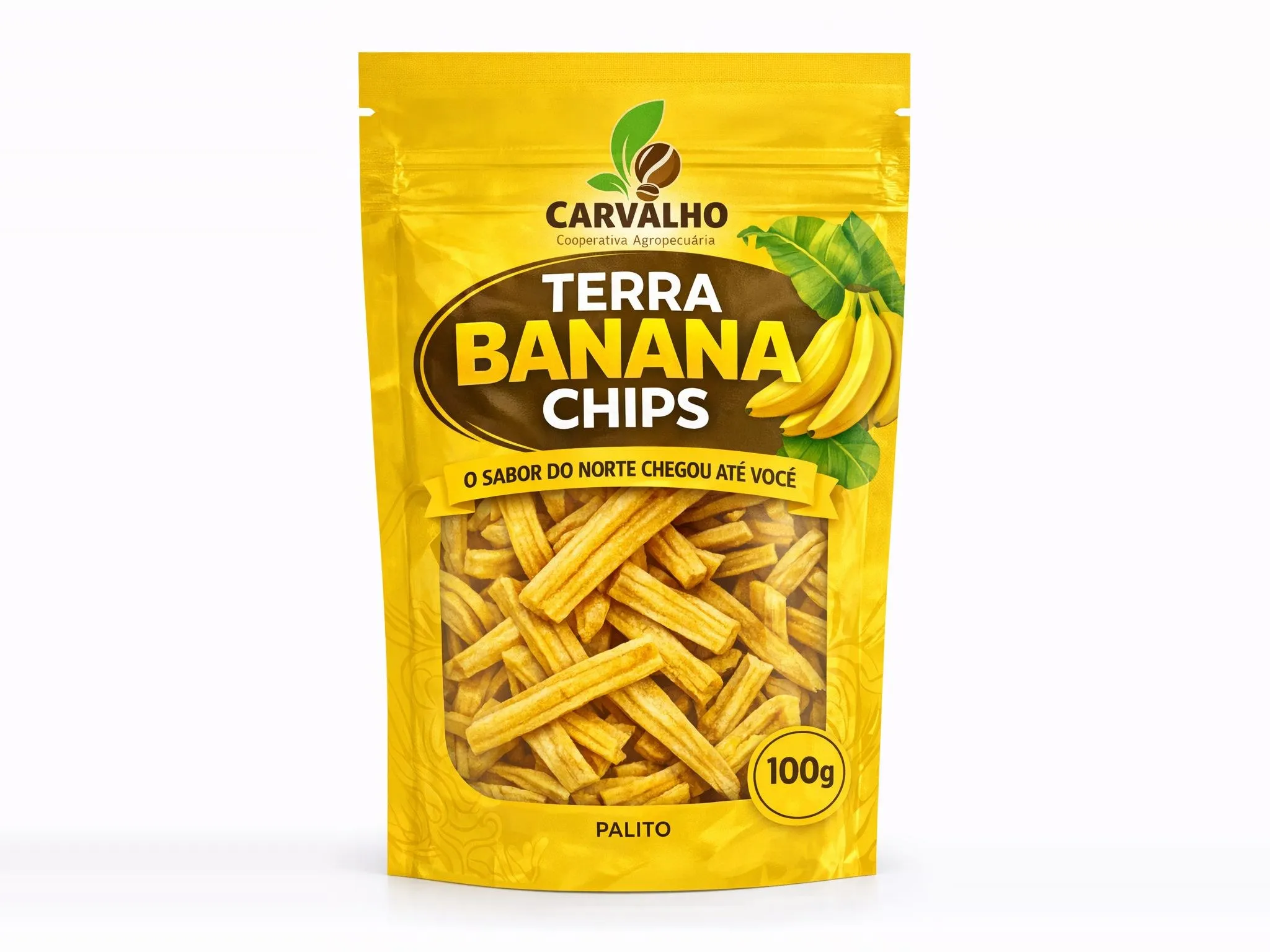 Carvalho Terra Banana Chips packaging on a white background.